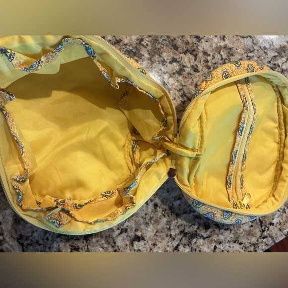 SHARIF Bundle Yellow Soft Zippered Patterned Cosmetic Bag Pouch w/Gold NylonTote - Picture 14 of 15